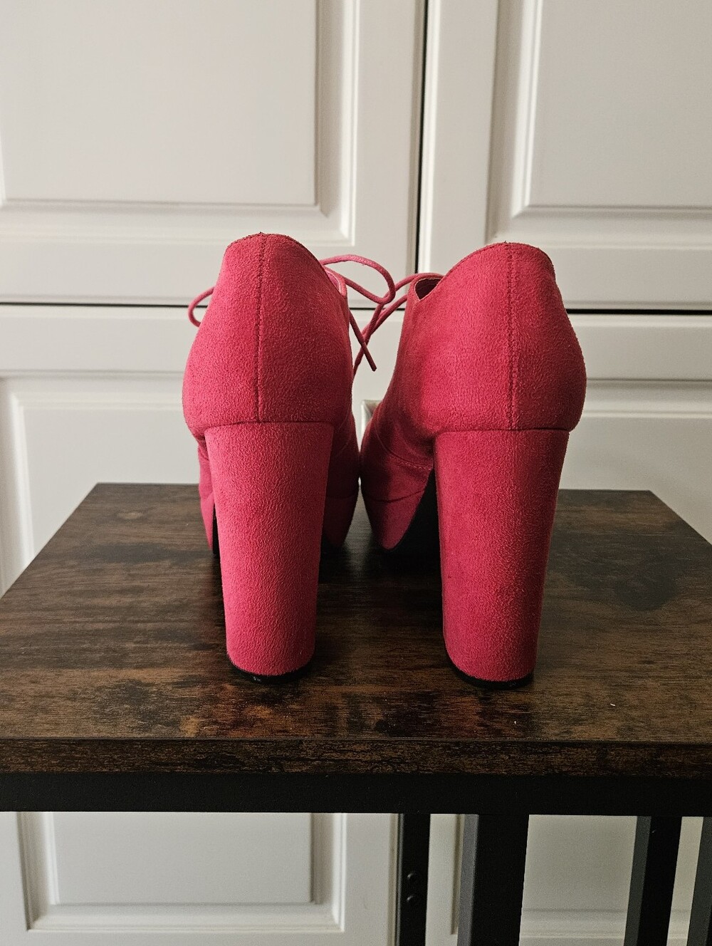 Y2k Alt Bratz Hot Pink Faux Suede Lace-Up Platform Heeled Oxford Festival Rave - Picture 4 of 6